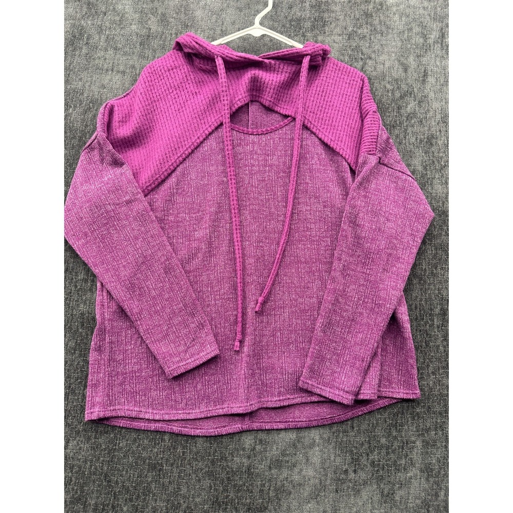 White Birch Sweater Womens Large Purple Tight Knit Front Keyhole Hooded Winter